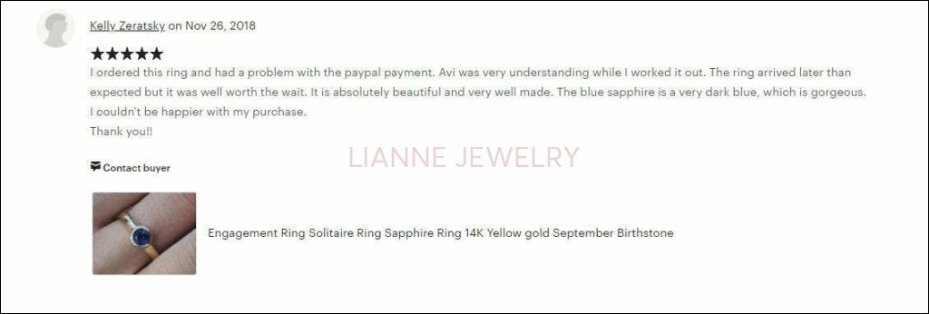 Promise Ring Sapphire Ring Round Solitaire Ring Engagement Ring Bezel set Sapphire Ring 14K White gold September Birthstone - Lianne Jewelry