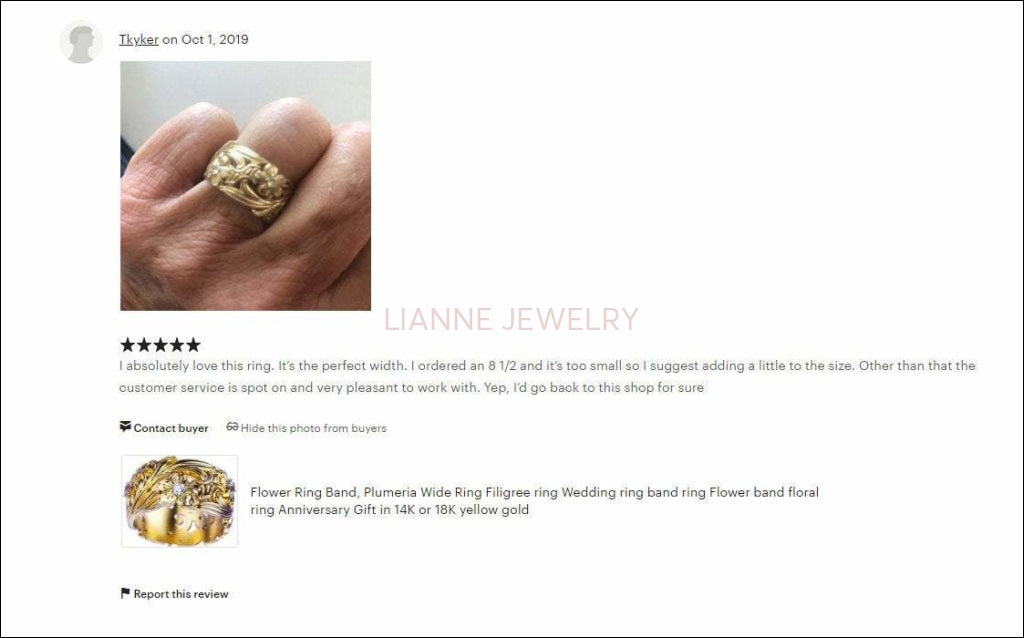 Flower Ring Band, Plumeria Wide Ring Filigree ring Wedding ring band ring Flower band floral ring Anniversary Gift in 14K or 18K yellow gold - Lianne Jewelry