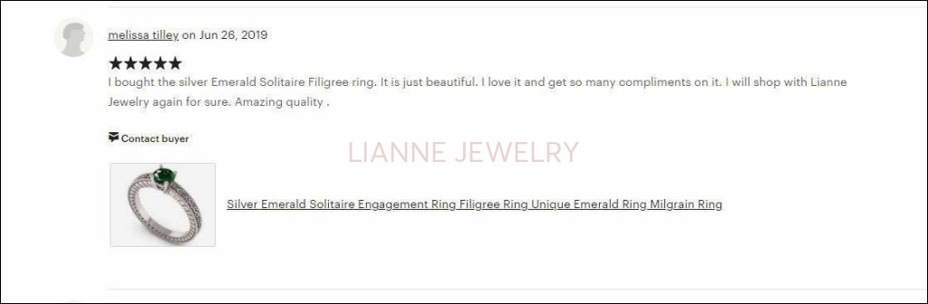 18K White Gold Solitaire Filigree Emerald Ring Unique Milgrain Engagement Ring - Lianne Jewelry