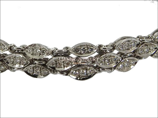 Diamond Bracelet Link Bracelet Brutalist Bracelet Edwardian Bracelet Art deco Bracelet 18K White gold  15.70 Grams - Lianne Jewelry