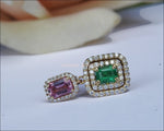14K Drop Earrings Pink Sapphire Emerald with Diamonds surrounding Dangle Earring - Lianne Jewelry