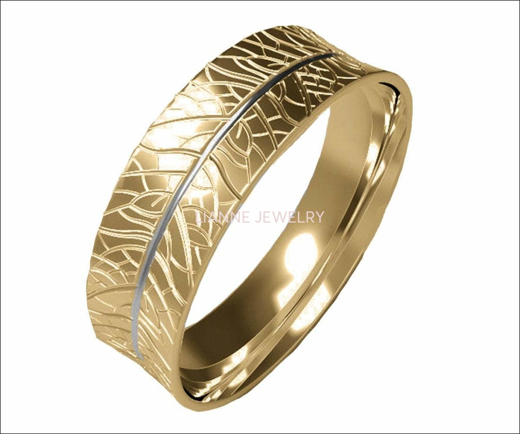 14K Milgrain Band, 7mm Wide Band, Engraved Band, Wedding Band, Gift for Her or Gift for Him - Lianne Jewelry