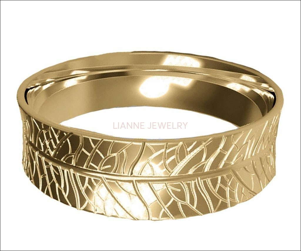 14K Milgrain Band, 7mm Wide Band, Engraved Band, Wedding Band, Gift for Her or Gift for Him - Lianne Jewelry