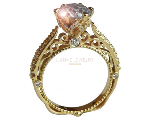 2.5 ct Filigree Solitaire Milgrain 6 prongs 18K Edwardian Flower Unique Moissanite Engagement Ring Natural 1/2 carat 46 side diamonds - Lianne Jewelry