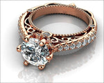 Rose Gold 2.5 ct Filigree Solitaire 6 prongs 18K Victorian Unique Diamond Engagement Ring - Lianne Jewelry