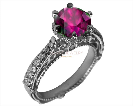 18K Amethyst Edwardian Filigree Flower Unique Diamond Engagement Ring 6 prongs - Lianne Jewelry