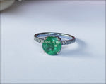 Emerald Ring Vintage Solitaire High Set with Diamonds in 14K White gold - Lianne Jewelry