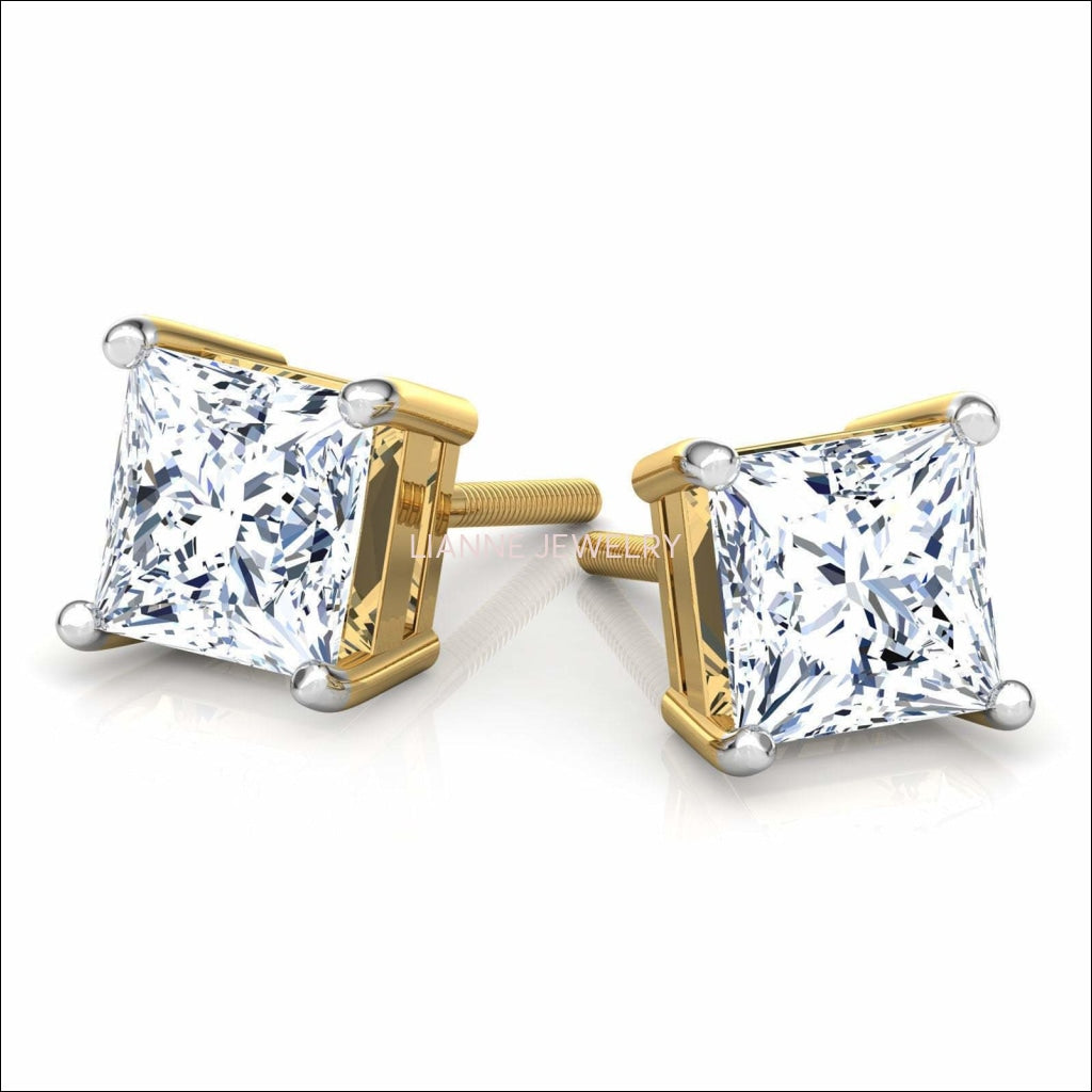 Princess cut Stud Earrings, 3 ct Studs Wedding Earrings, Princess Earrings - Lianne Jewelry