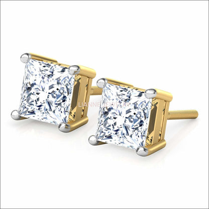 Princess cut Stud Earrings, 3 ct Studs Wedding Earrings, Princess Earrings - Lianne Jewelry