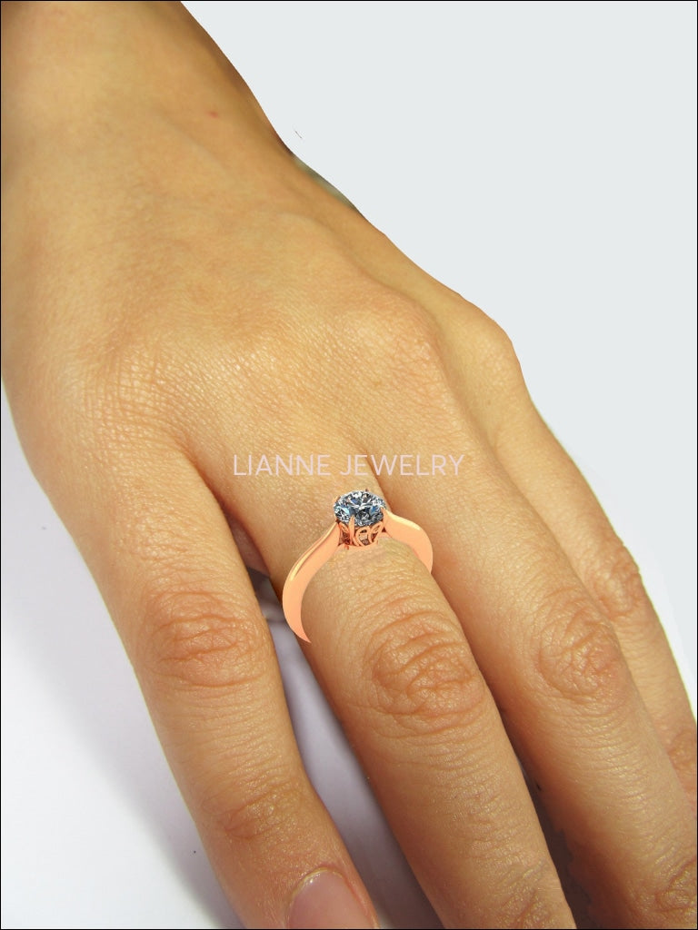 Unique Engagement Ring 1 carat gold Swirl Prongs Trellis Diamond Solitaire Ring 14K Solid Rose Gold - Lianne Jewelry