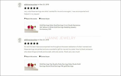 14K gold Ruby Stud Earrings, Lab Ruby, Fine Quality Red, Beautiful Girls Gift for Christmas or Birthday - Lianne Jewelry