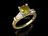 3 Stone Yellow Stone Ring Tapered Baguettes 14K Yellow Gold Yellow Lab Sapphire Engagement Ring - Lianne Jewelry