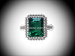 18K White Gold Emerald Engagement Ring Milgrain Pave Diamond all around Halo Emerald Ring Gold Ring Vintage Style Emerald May Birthstone - Lianne Jewelry