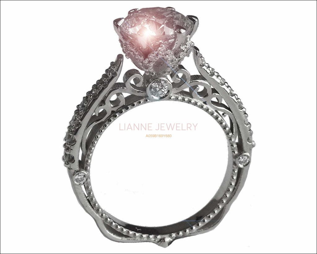 White Gold 2.5 ct Filigree Solitaire 6 prongs 18K Avant Garde Unique Moissanite Engagement Ring - Lianne Jewelry