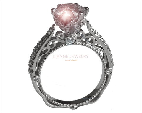 White Gold 2.5 ct Filigree Solitaire 6 prongs 18K Avant Garde Unique Diamond Engagement Ring - Lianne Jewelry