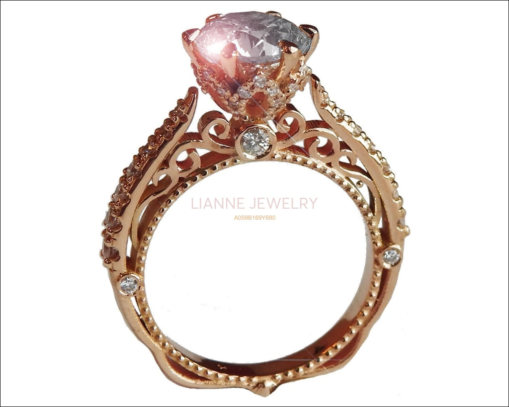 Rose Gold 2.5 ct Filigree Solitaire 6 prongs 18K Celtic Unique Moissanite Engagement Ring - Lianne Jewelry