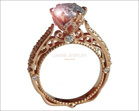 Rose Gold 2.5 ct Filigree Solitaire 6 prongs 18K Celtic Unique Moissanite Engagement Ring - Lianne Jewelry