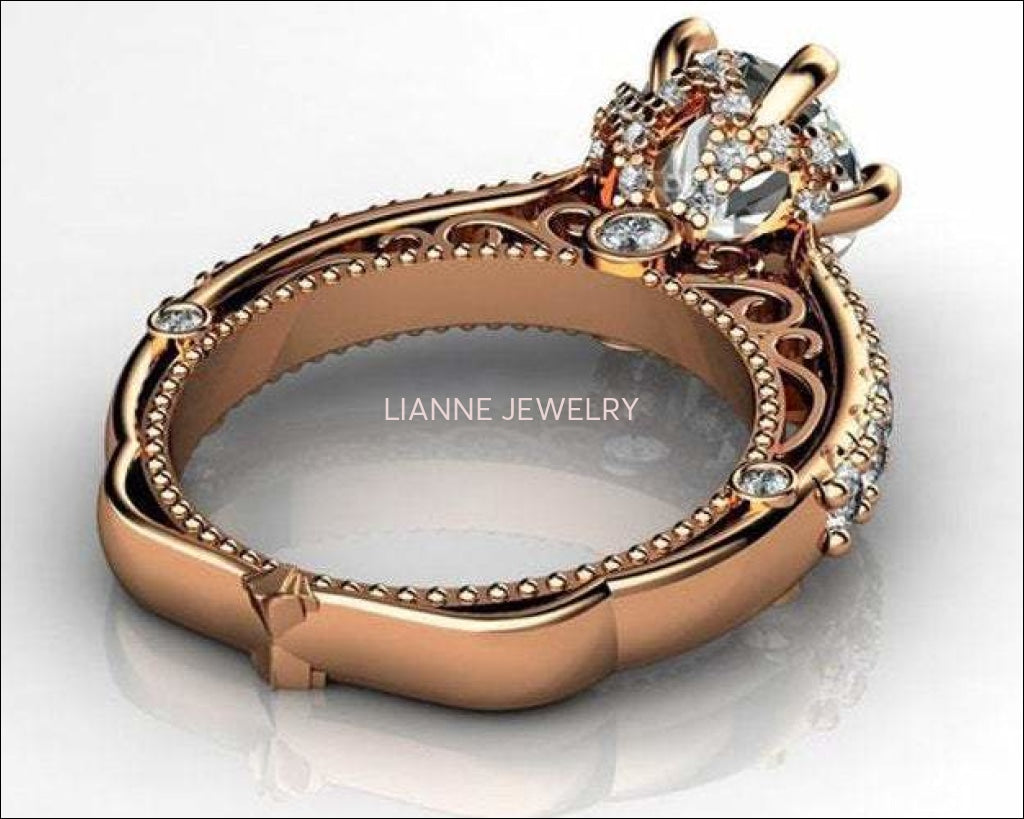 Rose Gold 2.5 ct Filigree Solitaire 6 prongs 18K Celtic Unique Moissanite Engagement Ring - Lianne Jewelry