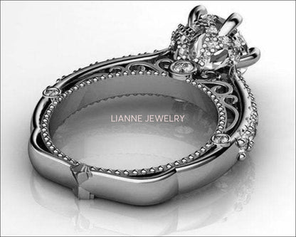 White Gold 2.5 ct Filigree Solitaire 6 prongs 18K Avant Garde Unique Moissanite Engagement Ring - Lianne Jewelry