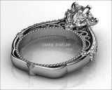 White Gold 2.5 ct Filigree Solitaire 6 prongs 18K Avant Garde Unique Diamond Engagement Ring - Lianne Jewelry