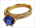18K Sapphire Edwardian Filigree Flower Unique Diamond Engagement Ring 6 prongs - Lianne Jewelry