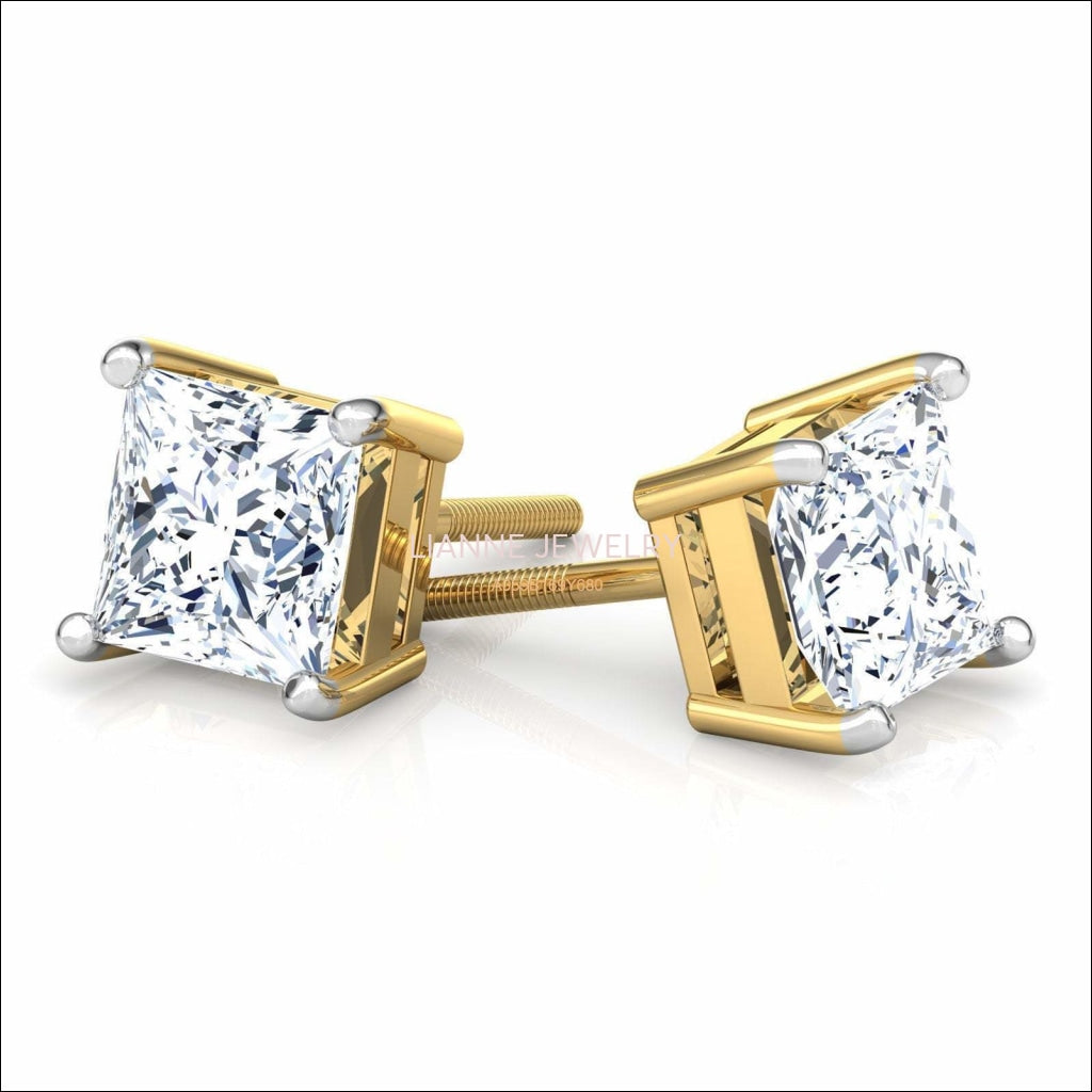 Princess cut Stud Earrings, 3 ct Studs Wedding Earrings, Princess Earrings - Lianne Jewelry