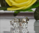 Solid Yellow Gold Girls Stud earrings, 14K Small Earrings, White Sapphire Studs, Christmas Gift - Lianne Jewelry