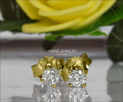 14K Gold Studs, Girl Earrings, Small Stud Earrings, White Sapphire Studs, Christmas Gift - Lianne Jewelry