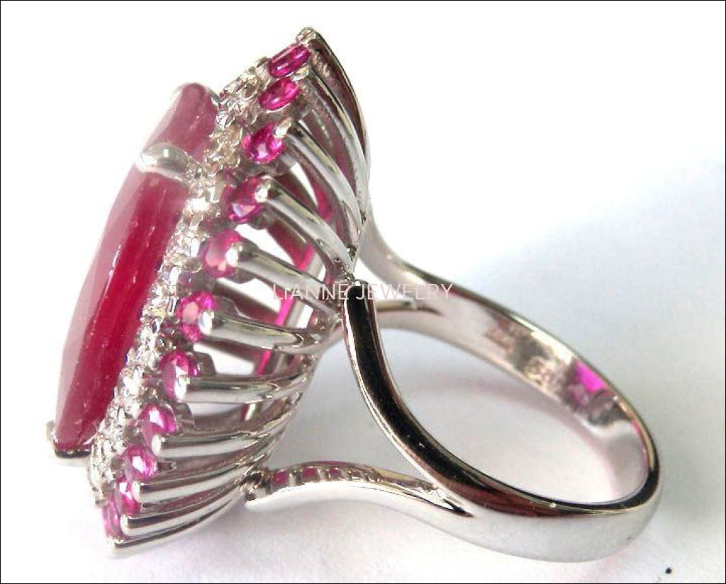 Ruby Anniversary Vintage Ring 13ct with Double Frame Stones for 13th anniversary July Birthstone - Lianne Jewelry