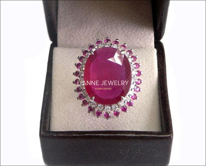 Ruby Anniversary Vintage Ring 13ct with Double Frame Stones for 13th anniversary July Birthstone - Lianne Jewelry