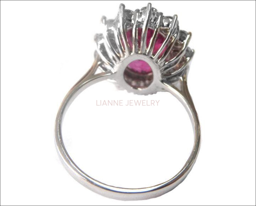 Unique 14K Rubellite Tourmaline Diamond Ring, Oval Pink Tourmaline Ring, Unique Engagement Ring, Certified Gemstone - Lianne Jewelry