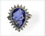 14K Tanzanite Engagement Ring, Pear shape Purple Gemstone surrounded with Diamonds - Lianne Jewelry