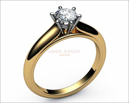 18K Solitaire Diamond Ring, 2 Tone, prongs, Unique Engagement Ring, Classic Gold Ring, Bridal Wedding Ring - Lianne Jewelry