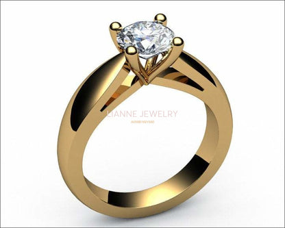 Diamond ring  Unique Engagement Diamond Contour ring Solitaire 3/4 Carat made in 18K Yellow or 18K White gold - Lianne Jewelry