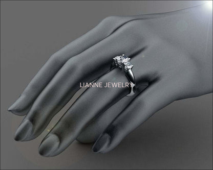 18K Rose Gold 3 stone Diamond Ring with Heart Filigree Unique Engagement Ring Promise Ring - Lianne Jewelry