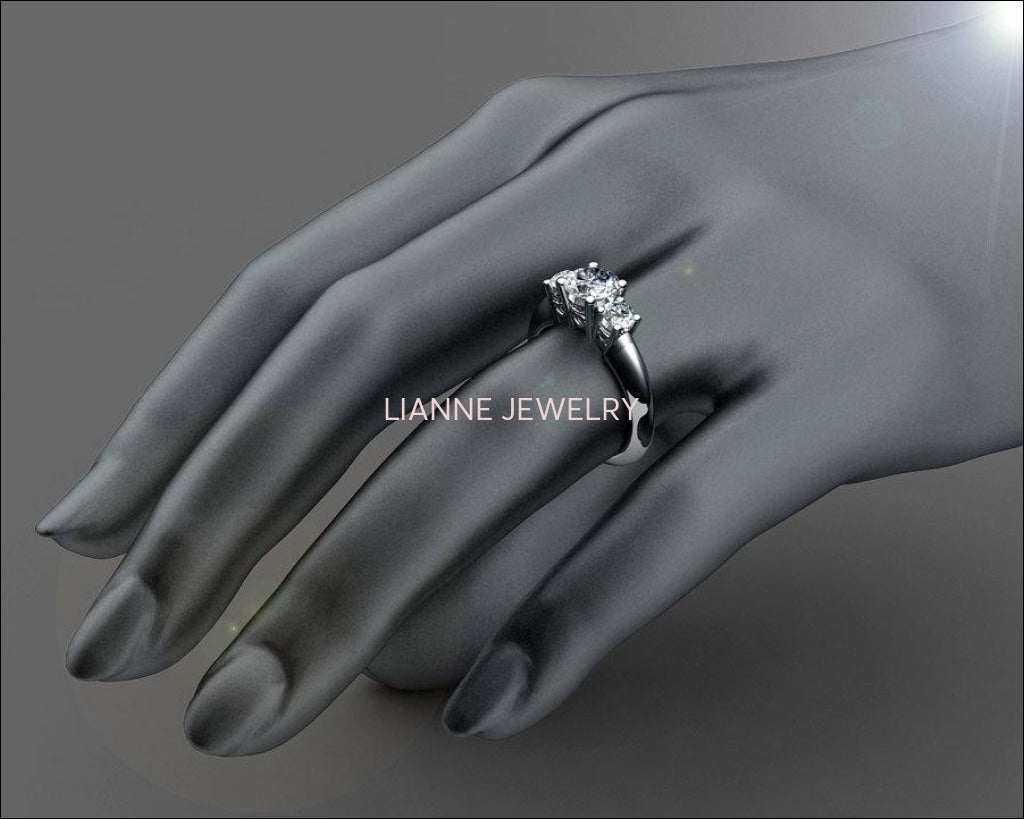3 stone Diamond Engagement Ring, Heart Filigree Ring, 1 carat Engagement Ring, 18K Diamond Ring - Lianne Jewelry