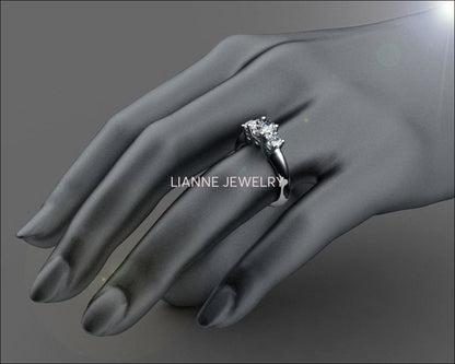 3 stone Diamond Engagement Ring, Heart Filigree Ring, 1 carat Engagement Ring, 18K Diamond Ring - Lianne Jewelry