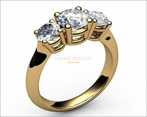 3 Diamond Ring, 3 Diamond Engagement Ring, 3 Diamond Wedding Ring, Brilliant Cut Engagement Ring, Cute Wedding Rings, Wedding Ring Gold - Lianne Jewelry