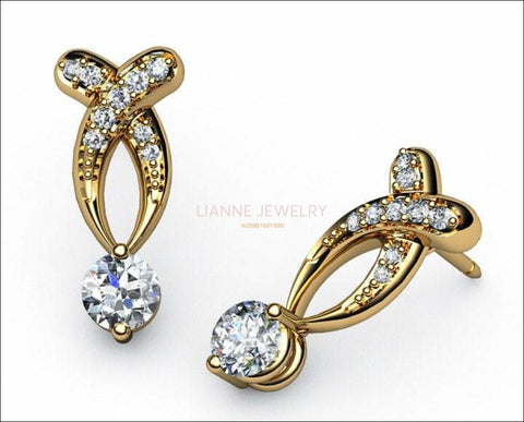 Twist stud Earrings Diamond Stud Earrings 18K Diamond Studs White Sapphire Studs - Lianne Jewelry