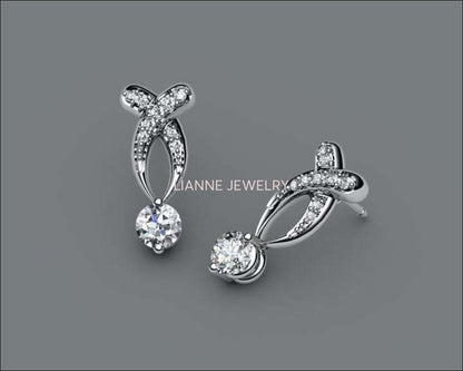 Twist stud Earrings Diamond Stud Earrings 18K Diamond Studs White Sapphire Studs - Lianne Jewelry