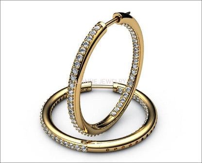 Gold Thin Hoops with Diamonds inside out, 94 Diamonds Hoop Earrings, 1.1/4 carat, 18K White gold 18K Yellow gold 18K Rose gold forever - Lianne Jewelry