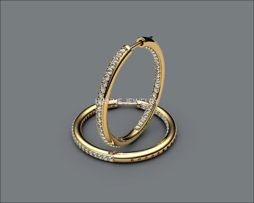 Gold Thin Hoops with Diamonds inside out, 94 Diamonds Hoop Earrings, 1.1/4 carat, 18K White gold 18K Yellow gold 18K Rose gold forever - Lianne Jewelry