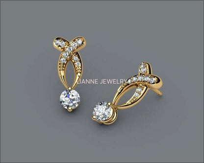 Twist stud Earrings Diamond Stud Earrings 18K Diamond Studs White Sapphire Studs - Lianne Jewelry