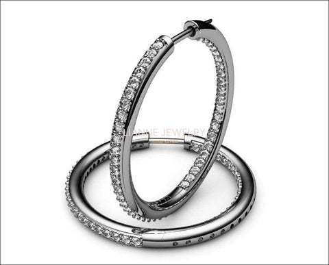Gold Thin Hoops with Diamonds inside out, 94 Diamonds Hoop Earrings, 1.1/4 carat, 18K White gold 18K Yellow gold 18K Rose gold forever - Lianne Jewelry