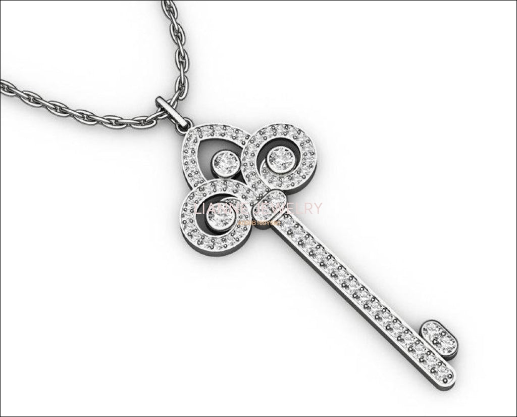 Key Pendant 3 ct Diamonds 18K white gold 13 grams 65 mm Success key  Minimalist pendant - Lianne Jewelry