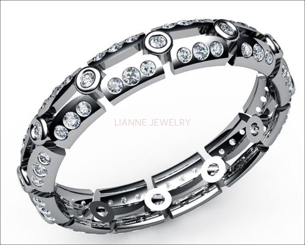 Split shank Diamond Wedding Band Eternity Ring Anniversary Ring 84 diamonds 2/3 carat 18K White gold 18K Yellow gold marriage forever - Lianne Jewelry