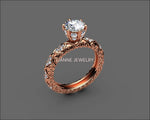 Unique Milgrain Engagement ring 18K Gold Ring Vintage Ring 6 double prongs in high setting - Lianne Jewelry