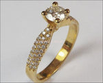 Vintage Gold ring Unique Diamond Engagement Ring Pave Yellow Gold 3 Row - Lianne Jewelry