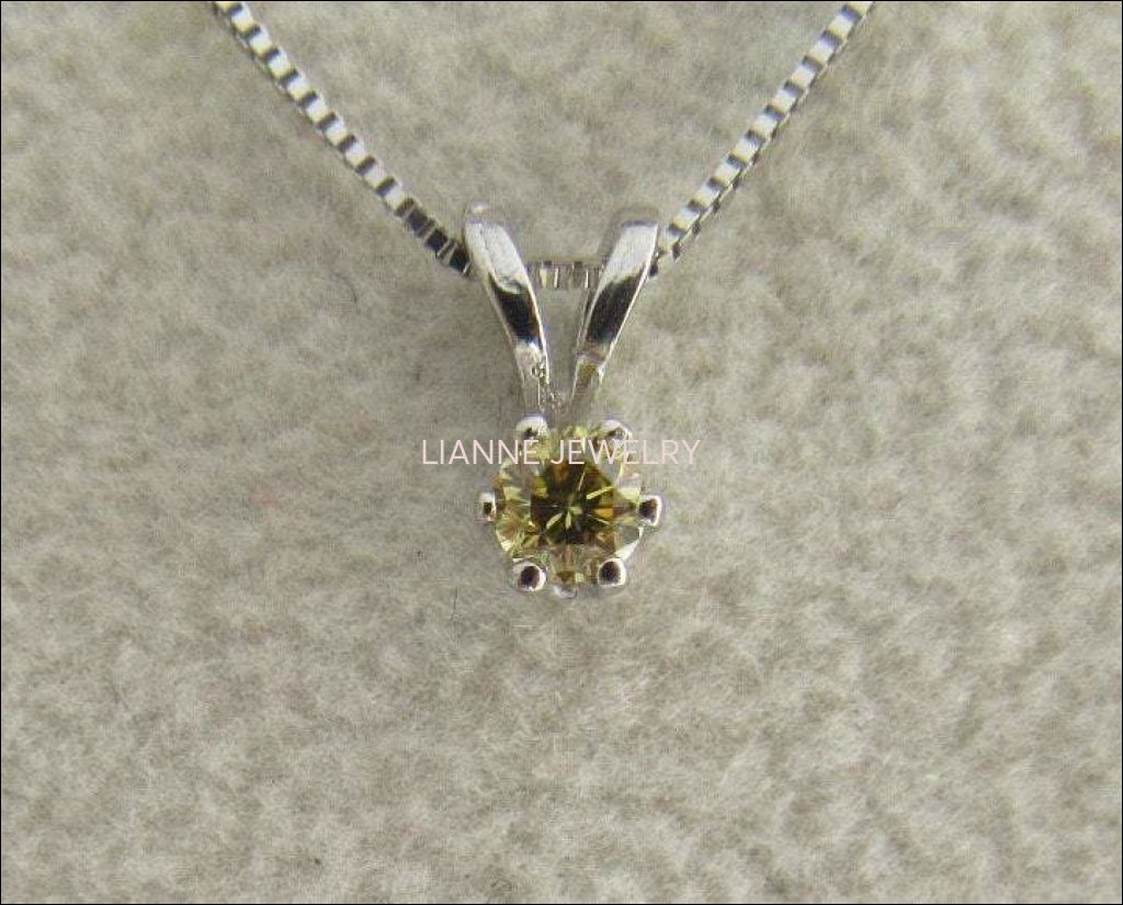 SALE 50% Off Diamond Pendant Fancy color Champagne Greenish Round brilliant cut 14K Gold - Lianne Jewelry