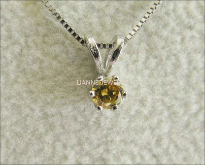 SALE 50% Off - Diamond Pendant Intense Yellow Diamond 14K White Gold - Lianne Jewelry